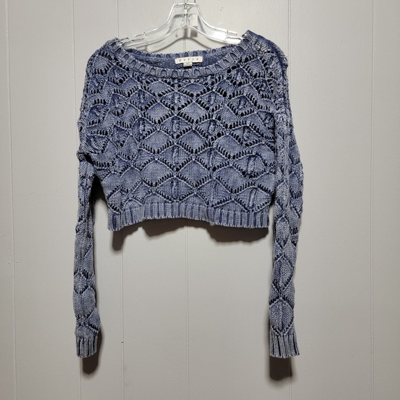 Hyfve Blue Tie Dye Open Knit Cropped Sweater Women's Size XS Y2K Vintage inspire - Picture 1 of 5